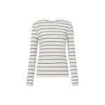 Oroton Eve Fine Rib Long Sleeve Stripe Tee Antique White Top