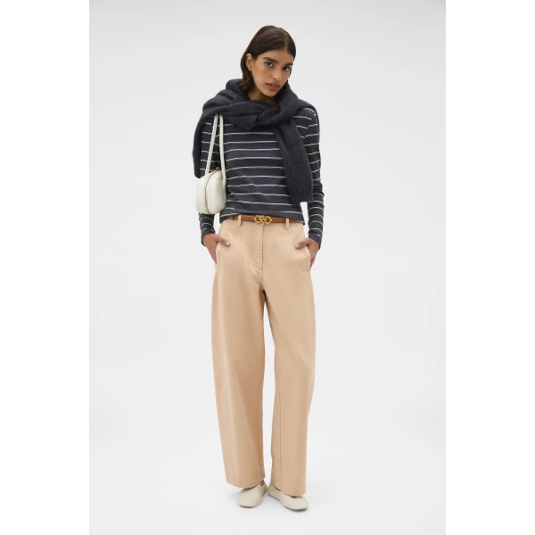 Oroton Eve Fine Rib Long Sleeve Stripe Tee Washed Charcoal Top, view 6