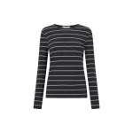 Oroton Eve Fine Rib Long Sleeve Stripe Tee Washed Charcoal Top