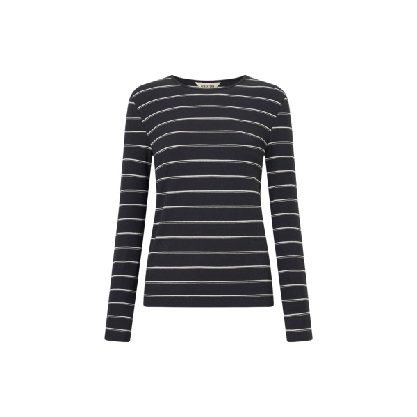 Oroton Eve Fine Rib Long Sleeve Stripe Tee Washed Charcoal Top