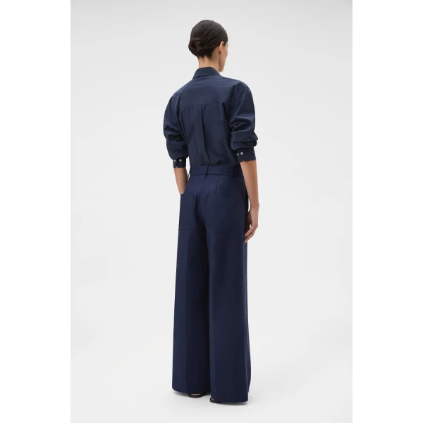 Oroton Flat Front Wide Leg Pant North Sea, view 4
