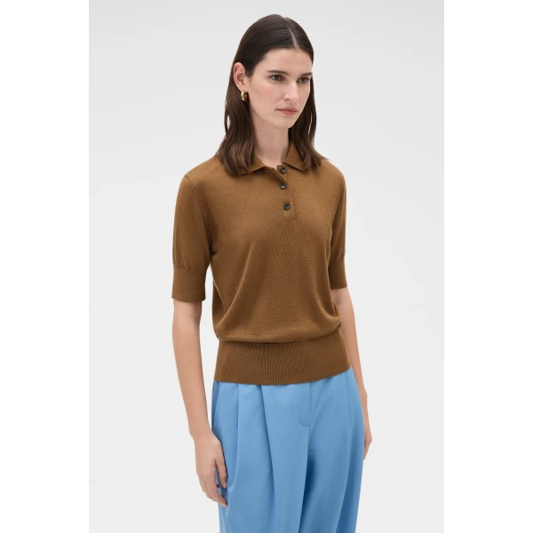 Oroton Knit Polo Top Dark Rye, view 3