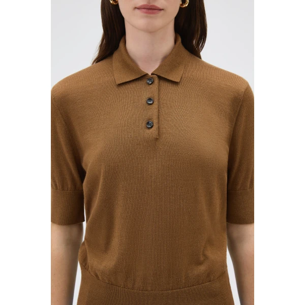 Oroton Knit Polo Top Dark Rye, view 4