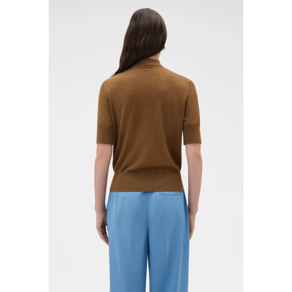 Oroton Knit Polo Top Dark Rye, view 5
