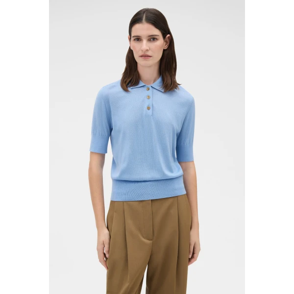 Oroton Knit Polo Top Porcelain Blue, view 2