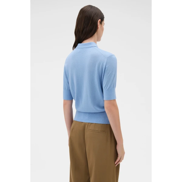 Oroton Knit Polo Top Porcelain Blue, view 5