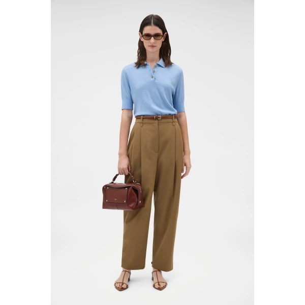 Oroton Knit Polo Top Porcelain Blue, view 6