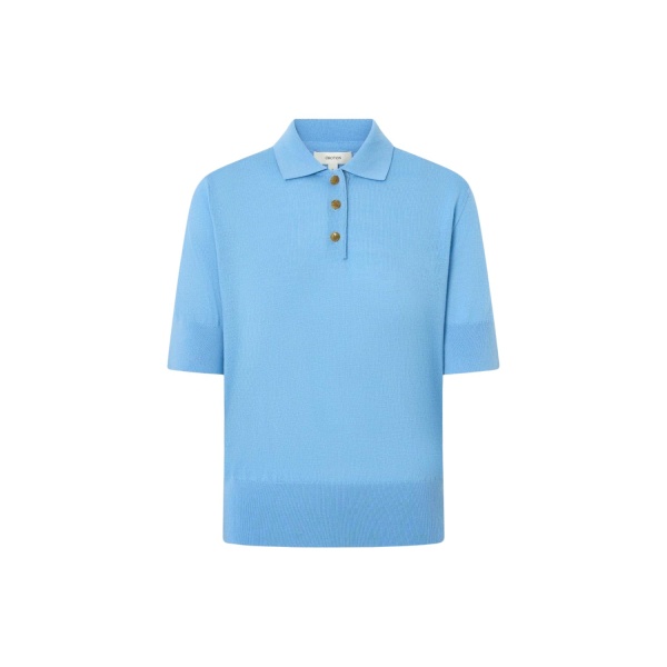 Oroton Knit Polo Top Porcelain Blue