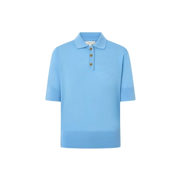 Oroton Knit Polo Top Porcelain Blue