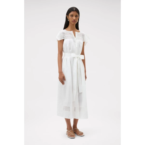 Oroton Lace Trim Day Dress White, view 2