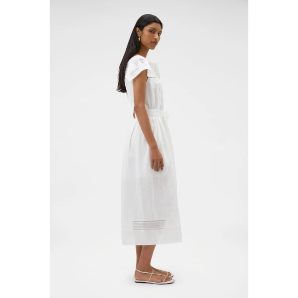 Oroton Lace Trim Day Dress White, view 3
