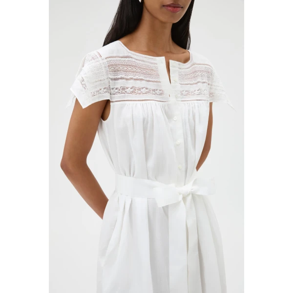 Oroton Lace Trim Day Dress White, view 4