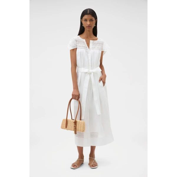 Oroton Lace Trim Day Dress White, view 6