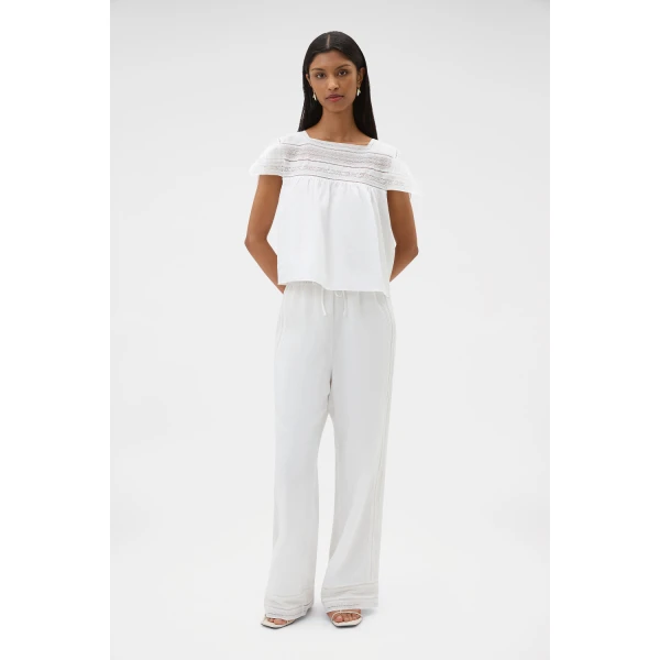 Oroton Lace Trim Pyjama Pant White, view 2