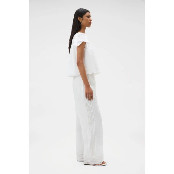Oroton Lace Trim Pyjama Pant White, view 3
