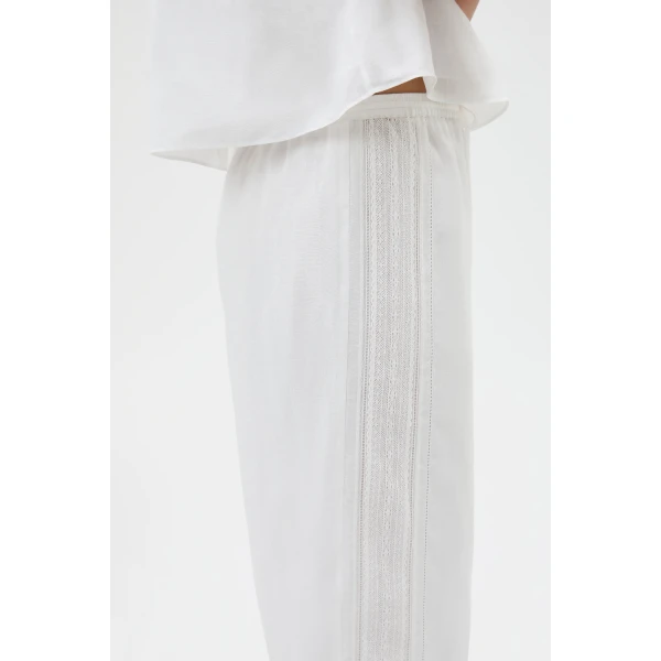 Oroton Lace Trim Pyjama Pant White, view 4
