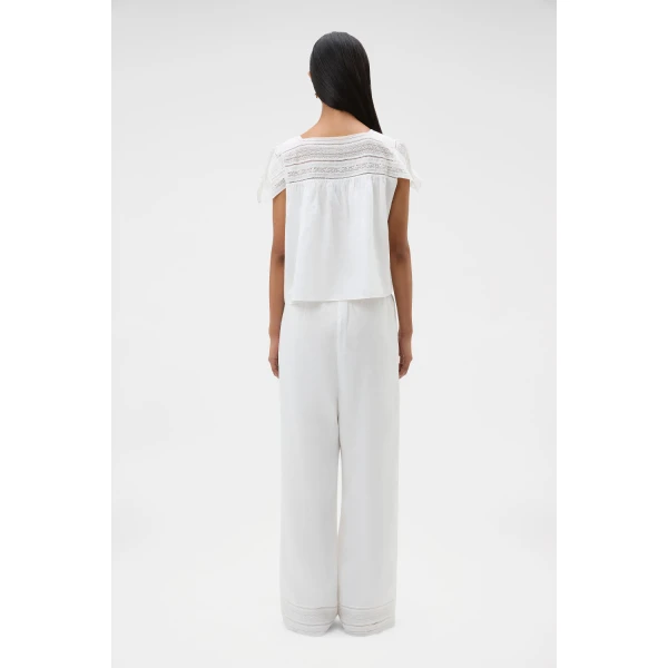 Oroton Lace Trim Pyjama Pant White, view 5