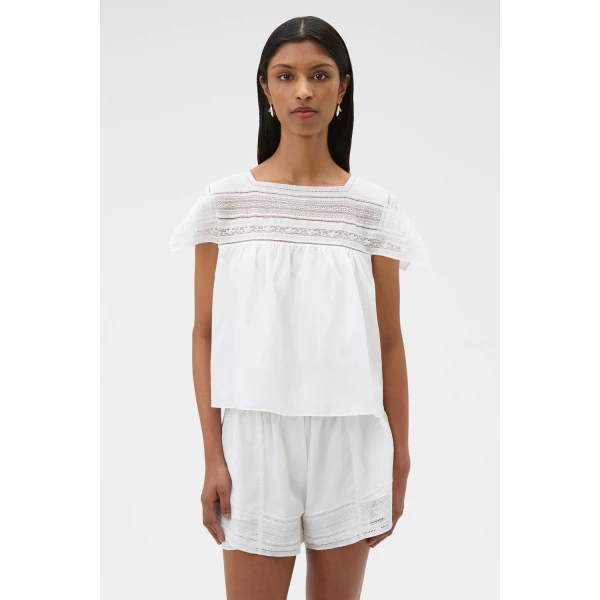 Oroton Lace Trim Top White, view 2