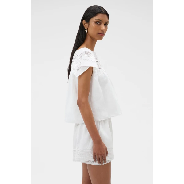 Oroton Lace Trim Top White, view 3