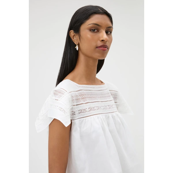 Oroton Lace Trim Top White, view 4