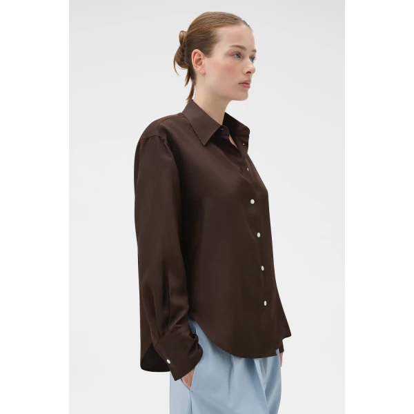 Oroton Long Sleeve Shirt Dark Chocolate, view 3
