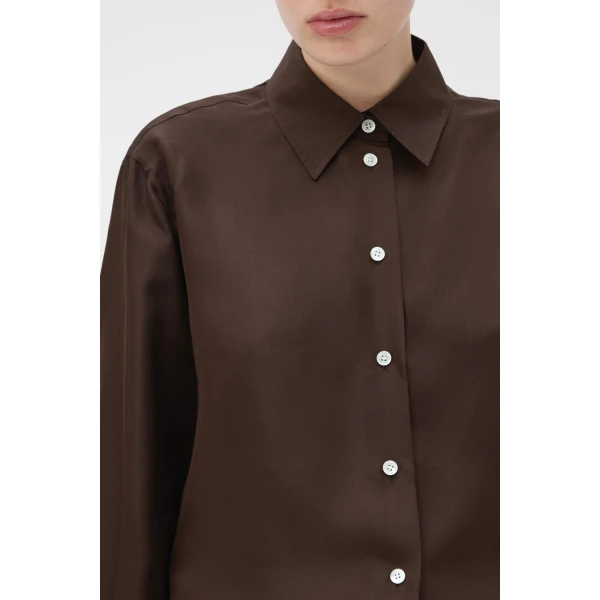 Oroton Long Sleeve Shirt Dark Chocolate, view 4