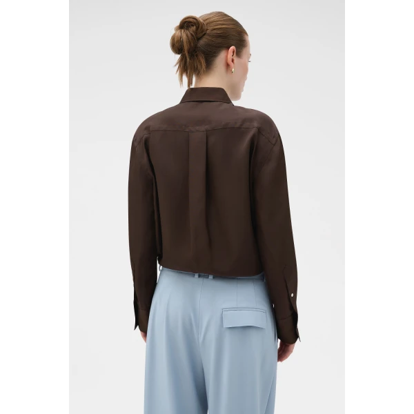 Oroton Long Sleeve Shirt Dark Chocolate, view 5