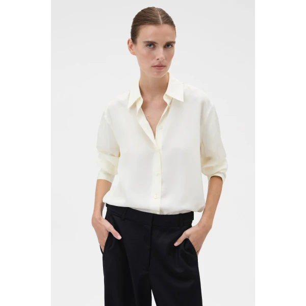 Oroton Long Sleeve Shirt Soft Cream, view 2