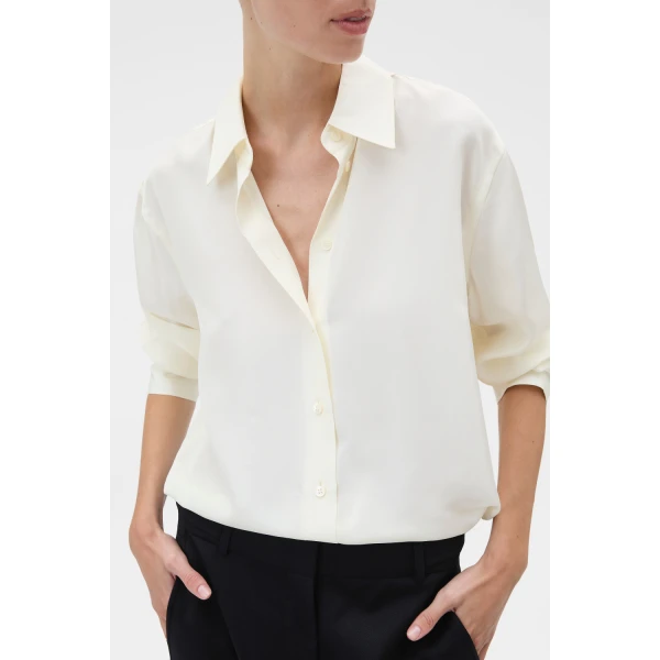 Oroton Long Sleeve Shirt Soft Cream, view 4