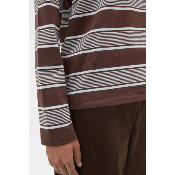 Oroton Long Sleeve Stripe Tee Chocolate Top, view 4
