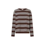 Oroton Long Sleeve Stripe Tee Chocolate Top