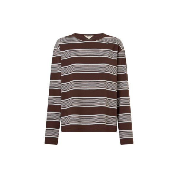 Oroton Long Sleeve Stripe Tee Chocolate Top