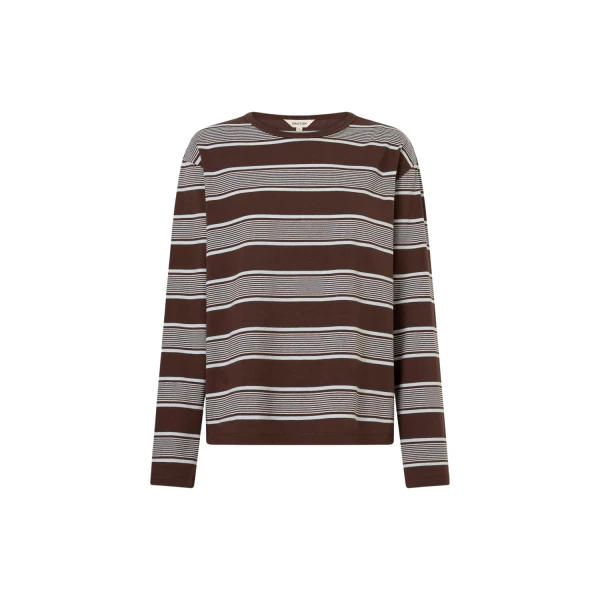Oroton Long Sleeve Stripe Tee Chocolate Top