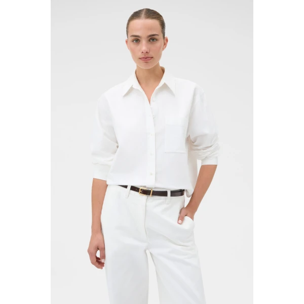 Oroton Oxford Cropped Shirt Antique White, view 2