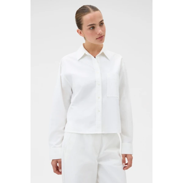 Oroton Oxford Cropped Shirt Antique White, view 3