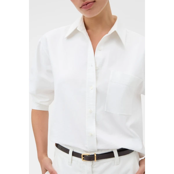Oroton Oxford Cropped Shirt Antique White, view 4