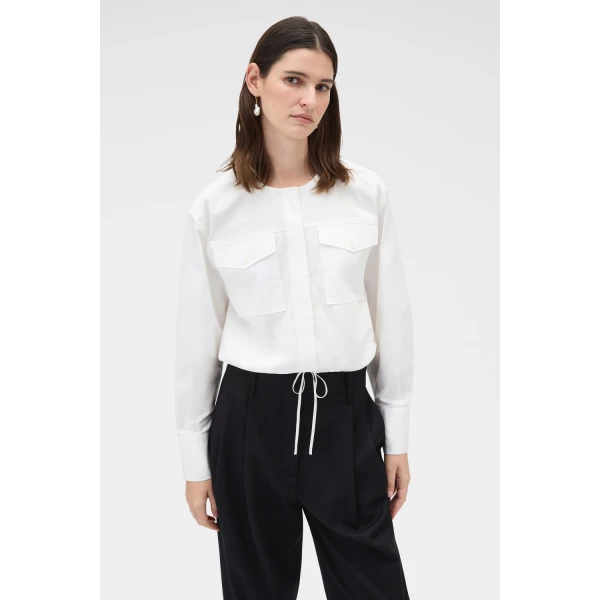 Oroton Pocket Detail Bomber Shirt White, view 2