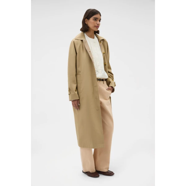 Oroton Reversible Check Mac Camel Coat, view 3
