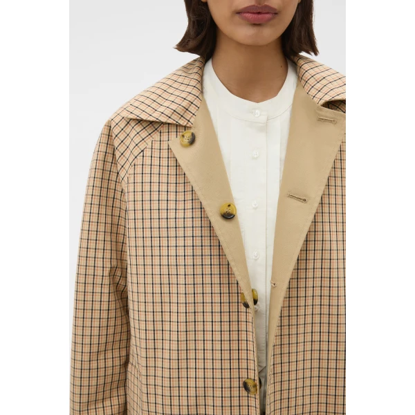 Oroton Reversible Check Mac Camel Coat, view 4