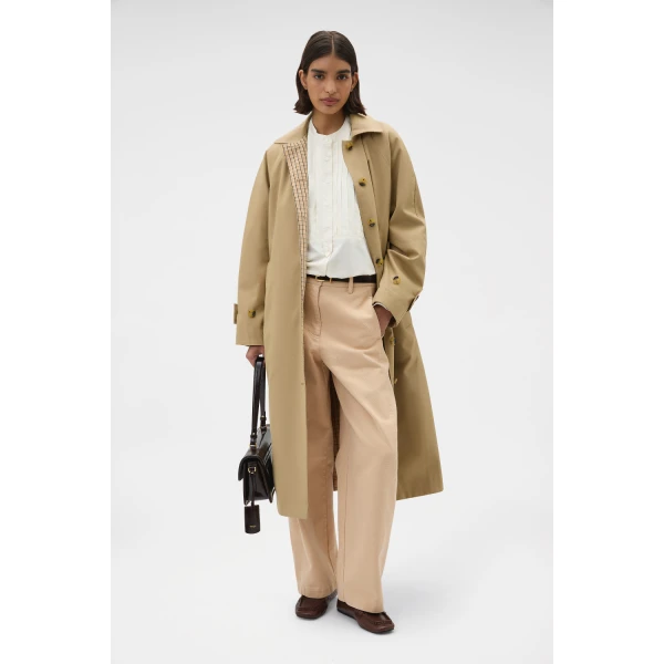 Oroton Reversible Check Mac Camel Coat, view 6