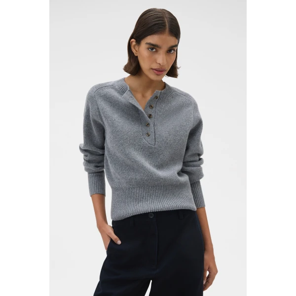 Oroton Rib Knit Henley Grey Marle, view 2