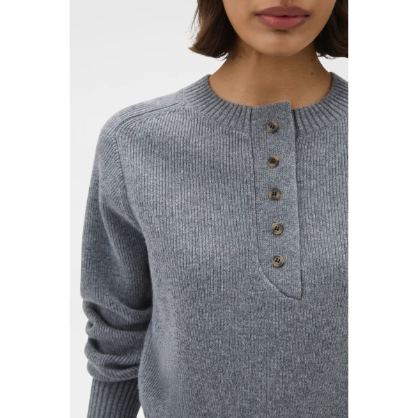 Oroton Rib Knit Henley Grey Marle, view 4