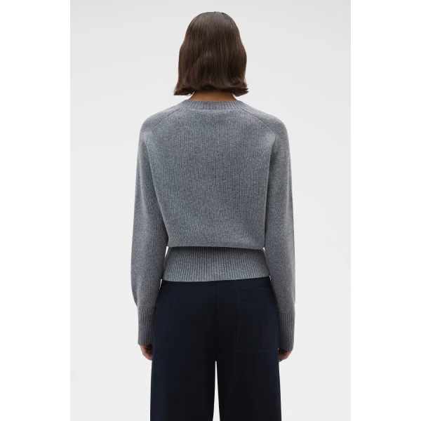 Oroton Rib Knit Henley Grey Marle, view 5