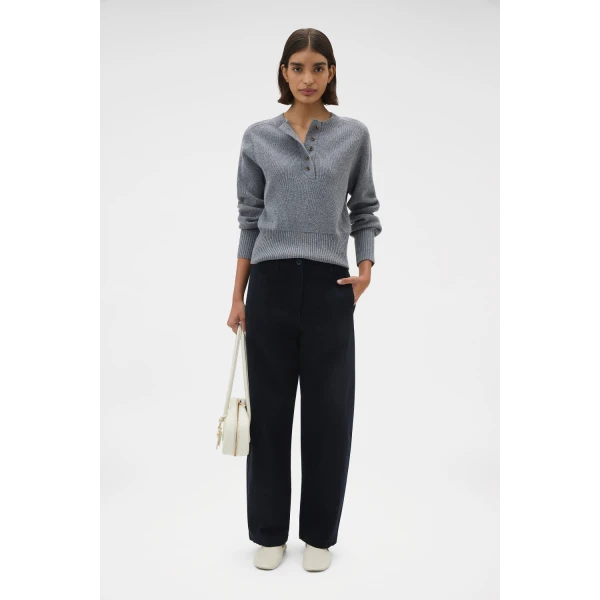 Oroton Rib Knit Henley Grey Marle, view 6