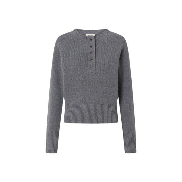 Oroton Rib Knit Henley Grey Marle