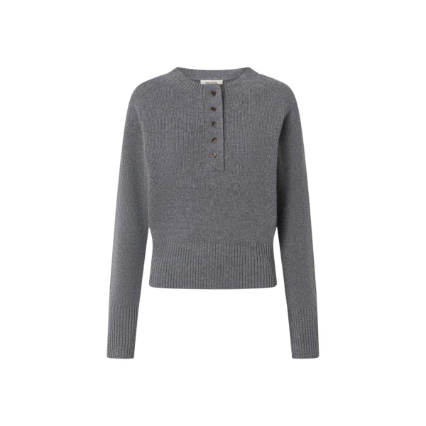 Oroton Rib Knit Henley Grey Marle