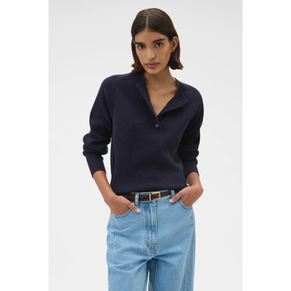 Oroton Rib Knit Henley North Sea, view 2