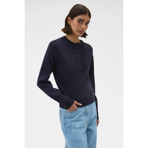 Oroton Rib Knit Henley North Sea, view 3