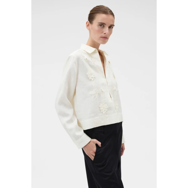 Oroton Ribbon Trim Shirt Fresh Cream, view 3