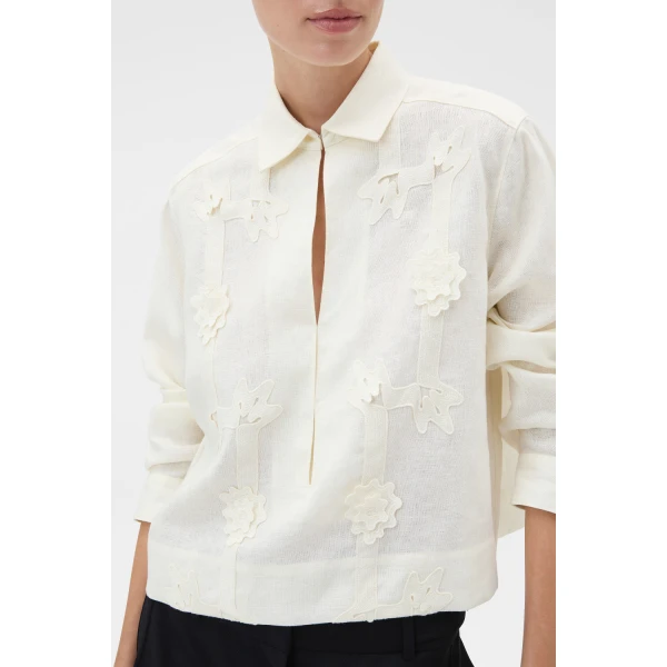 Oroton Ribbon Trim Shirt Fresh Cream, view 4